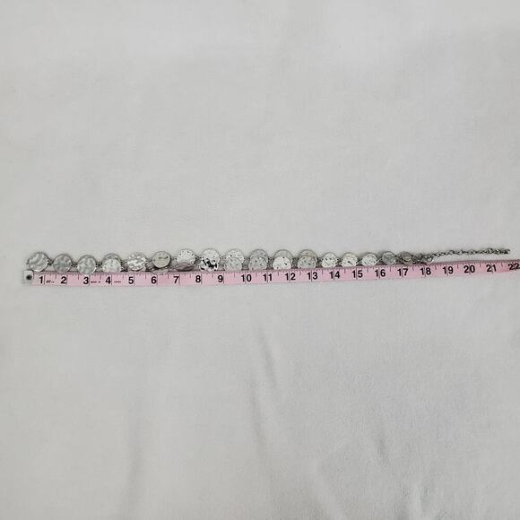 Chico's Long Polished Silver-Tone Hammered Disc 39” Chain Adjustable Necklace - Picture 7 of 8